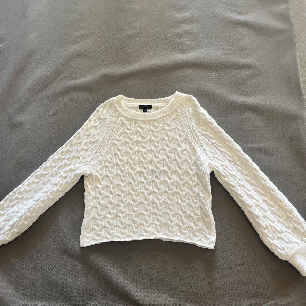 J.Crew White Relaxed-fit Cable-knit Crewneck Sweater Size Small - Picture 9 of 9